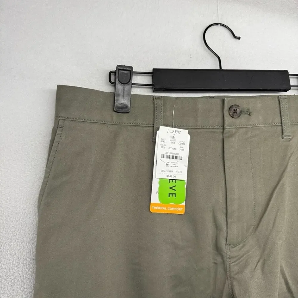 J Crew Pants men's 34x32 Green Chino Tru Temp Stretch Casual Business Office NEW